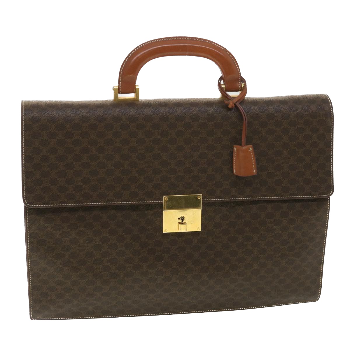 Celine Macadam Canvas Hand Bag Pvc Leather Brown Auth 37308
